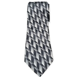 MURANO EXTRA LONG BLACK/GREY GEOMETRIC DESIGN SILK MENS TIE